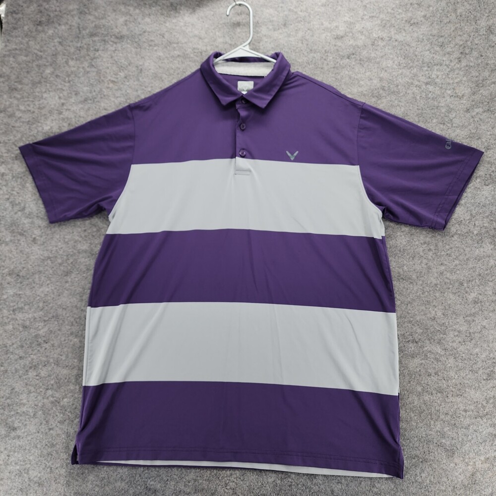 Callaway Polo Shirt Mens XL Extra Large Opti Dri Short Sleeve Purple Striped